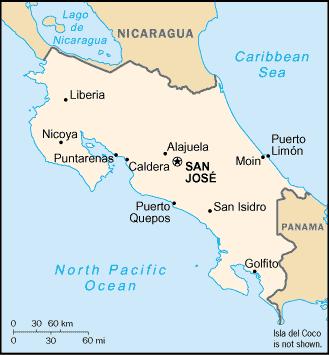 Mapa de la republica de Costa Rica