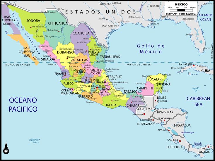 Mapa de Estados Unidos Mexicanos
